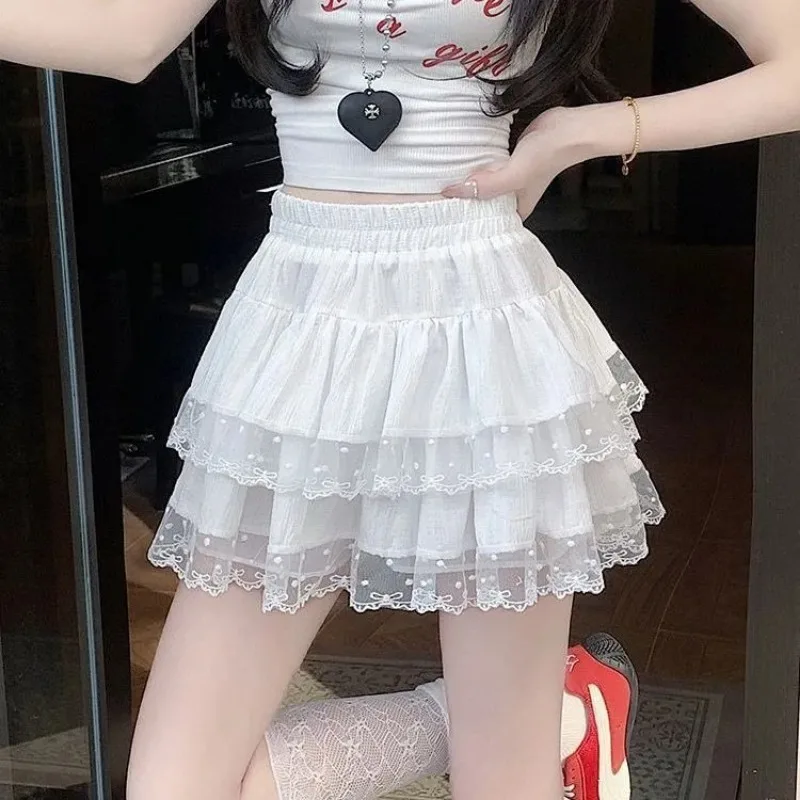 

Womens Ballet Style Lace Tiered Skirt High Waist Ruffled Mini Skirt