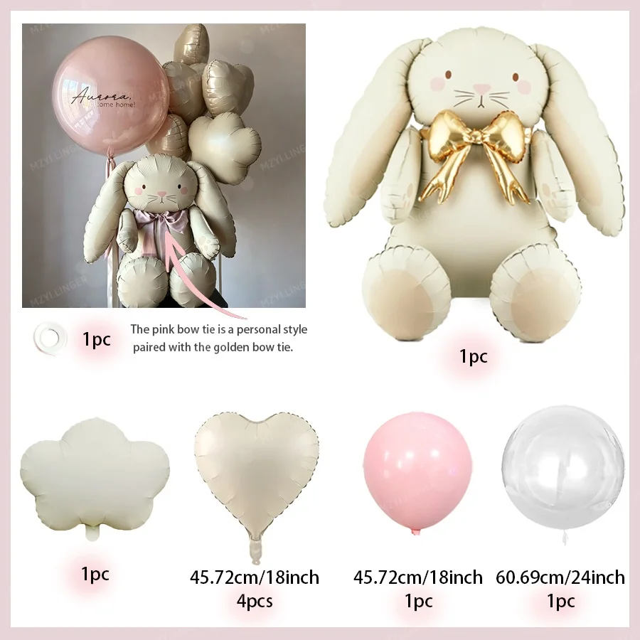 3D-Cartoon-Hasen-Ballon-Set, Wolkenballon, Herzförmiger Ballon für Babyparty, Heiratsantrag, Hochzeit, Geburtstagsfeier-Dekoration – Detail 2