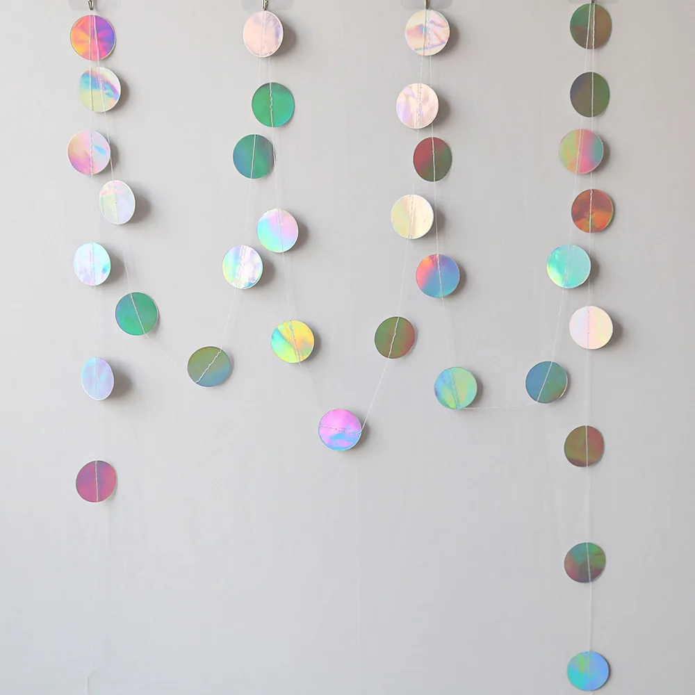3.8M*2Sets Holographic Circle Shiny Garlands Iridescent Bubble Banner Hanging Streamer Shower Graduation Wedding Birthday Party