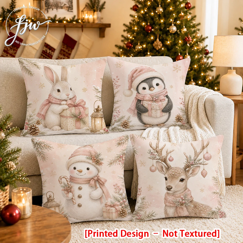 [Printed Design – Not Textured]-4pcs Christmas Vintage Throw Pillow Covers Set New Year party decoration cushion Cover