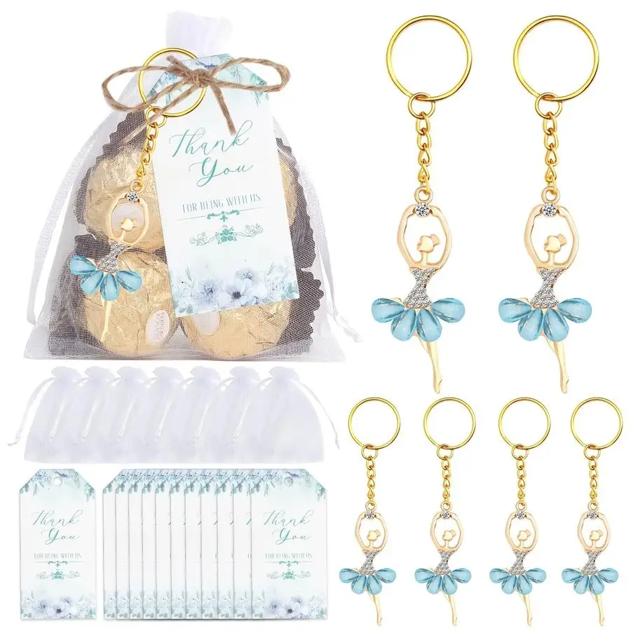 1/5/10/20/50/100pcs 12-Piece Gift Set for Her/Him for Weddings, Birthday Parties, Dance, Ballet, Keychain with Blue Diamonds—A T