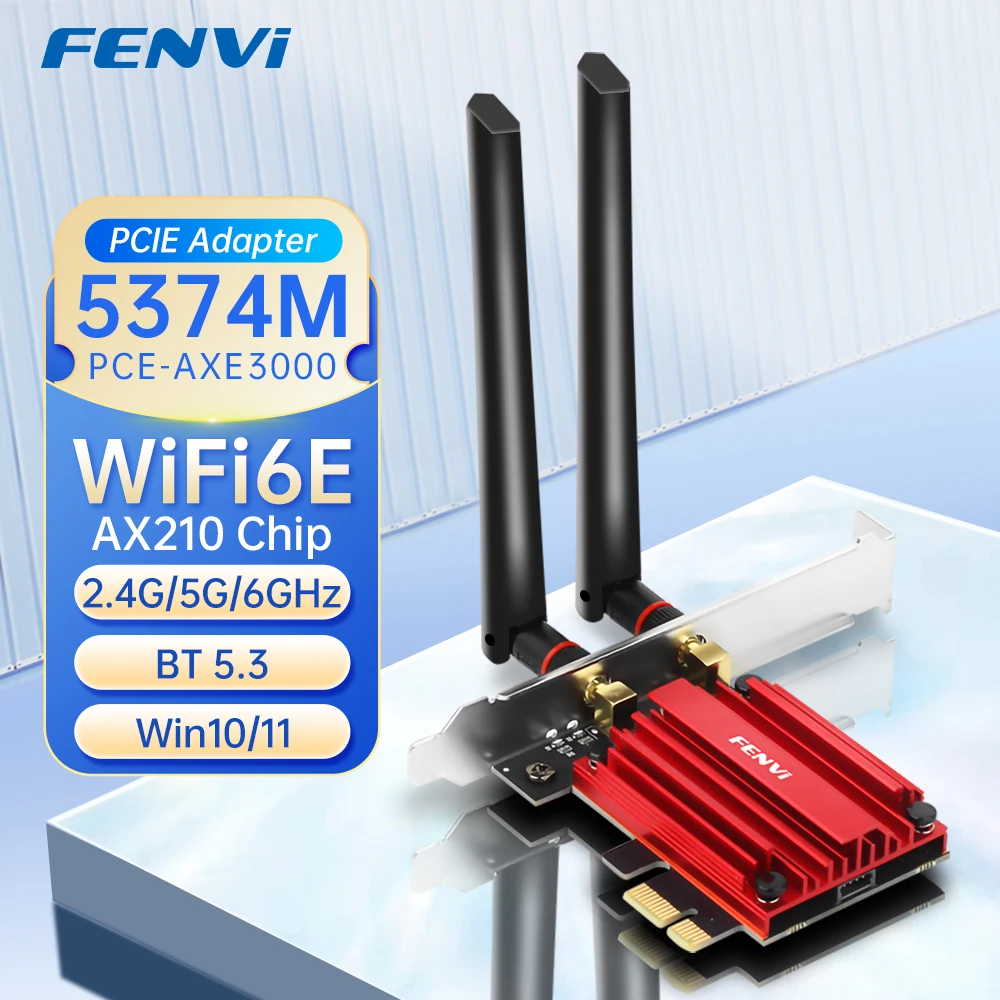 

FENVI WiFi 6E AX210 5GHz PCIE Adapter 5374Mbps BT5.3 Tri-Band 2.4G/5G/6Ghz 802.11AX Wireless Network Wi-Fi Card For PC Win 10/11