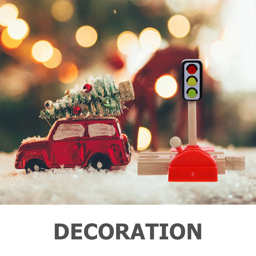 1Set Wooden Train Track Accessories Cute Road Block and Gas Station for DIY Scenes Rotating Handle Control Fine Motor Skill