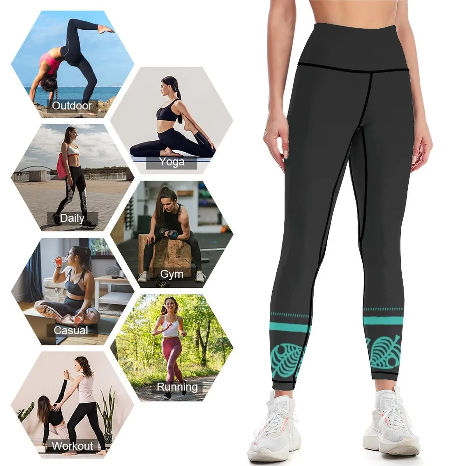 Green Nook Aloha Leaf Logo Hand-drawn Style Leggings sportswear gym sportswear woman gym 2024 Womens Leggings