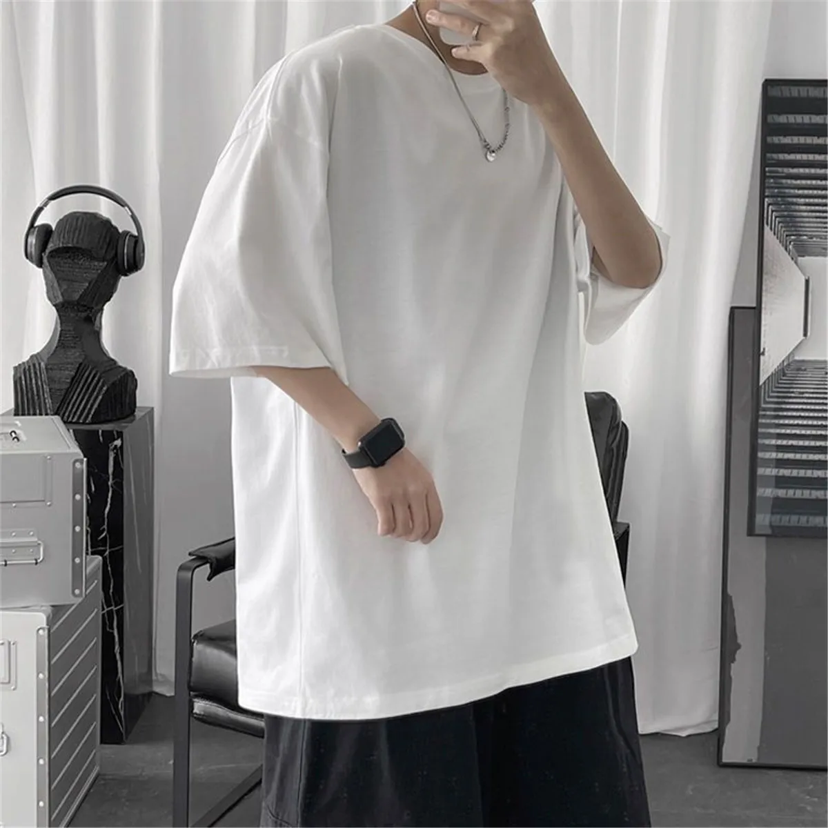 Baumwolle Sommer Mode männer T Shirt Casual Solide Kurzarm Klassische T Herren 100% Baumwolle Koreanische Hip-Hop Top tees Schwarz Weiß