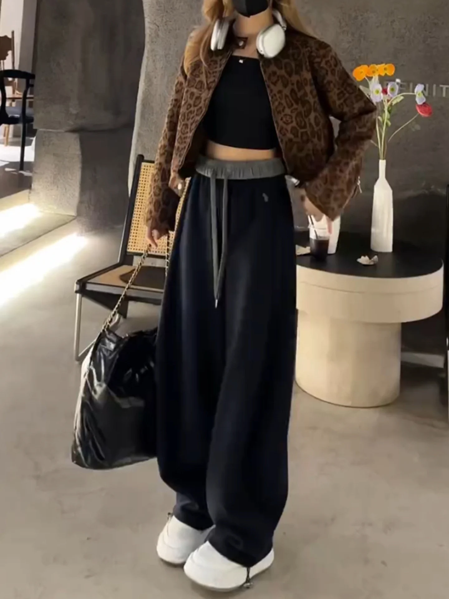 

Повседневные свободные женские спортивные брюки с завязками, осенние новые удобные брюки большого размера с прямыми штанинами и высокой талией