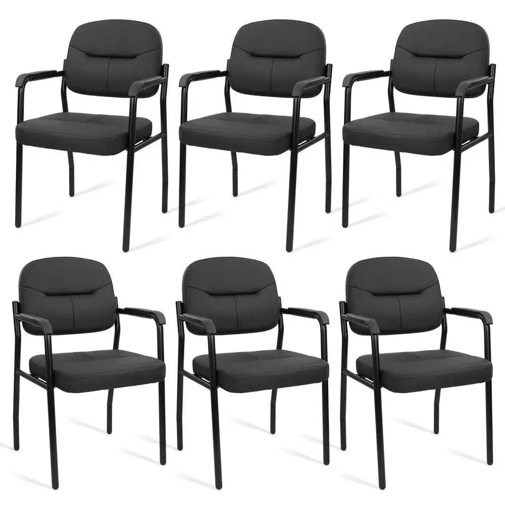 

Leather Guest Chair Sets of 6, Office Reception Chair No Wheels with Armrests and Lumber Support, Ergonomic Desk Armchair for M