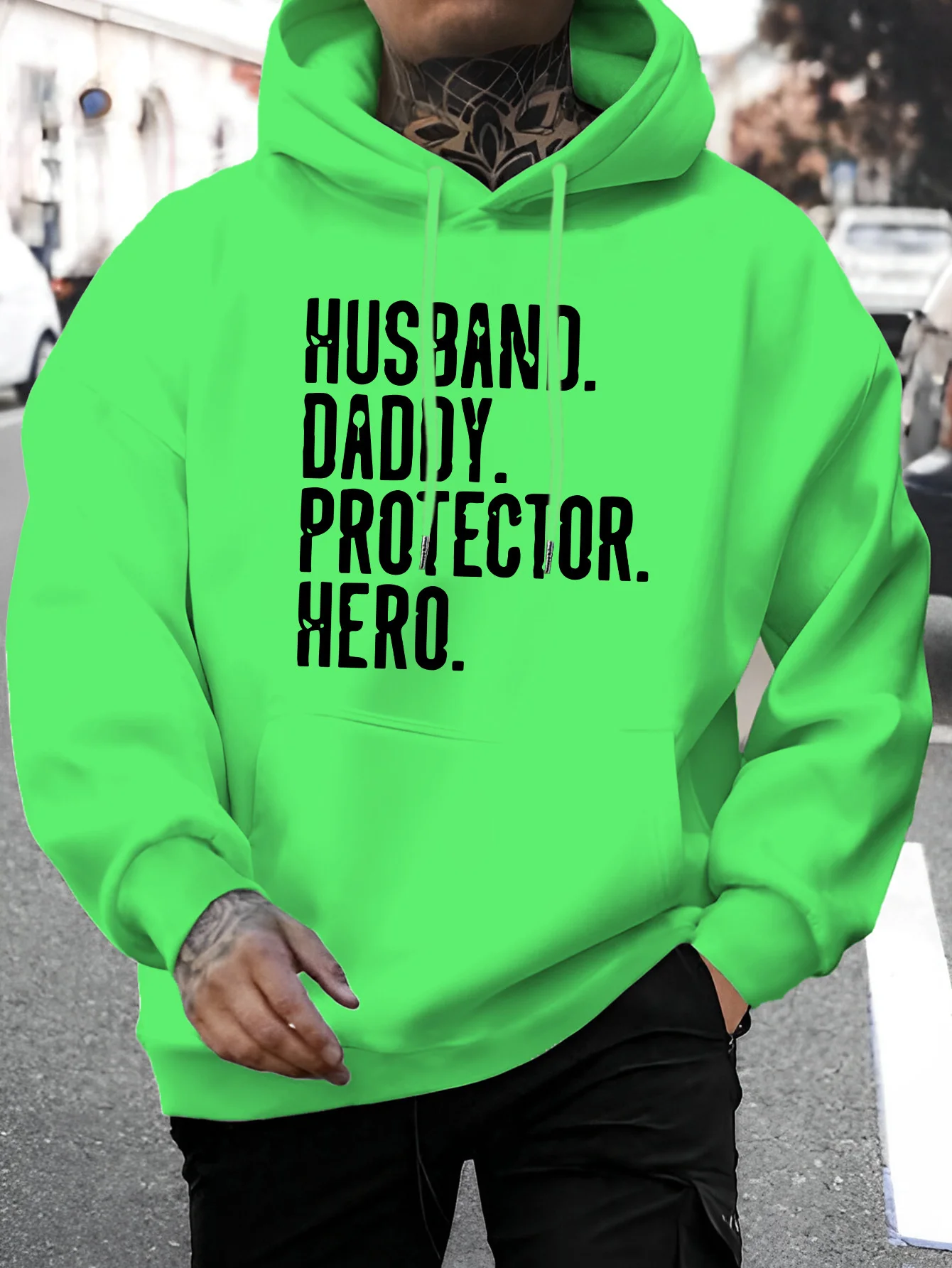 Men's, New Fashion Husband, Dad, Protector, Hero Letter Printing Casual Sweater Fashion Drawstring Hoodie Autumn and Winter Top Comfortable Versatile Long-sleeved Hooded Sweater (Lin Moyun Selection)