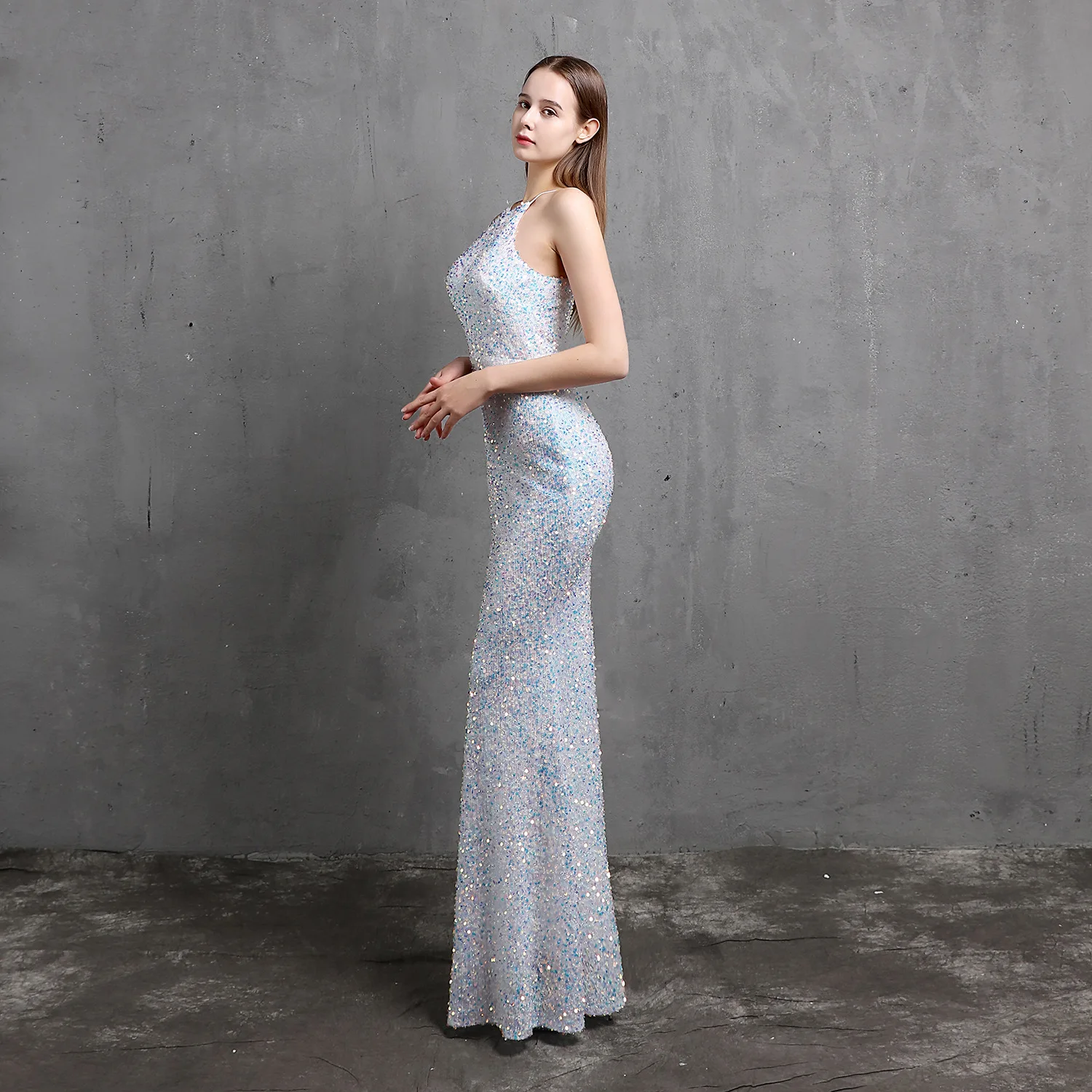 Crystal DiamondHeavy artesanía placa de cuentas llamativa vestido de noche de fiesta de socialité estilo largo sexy