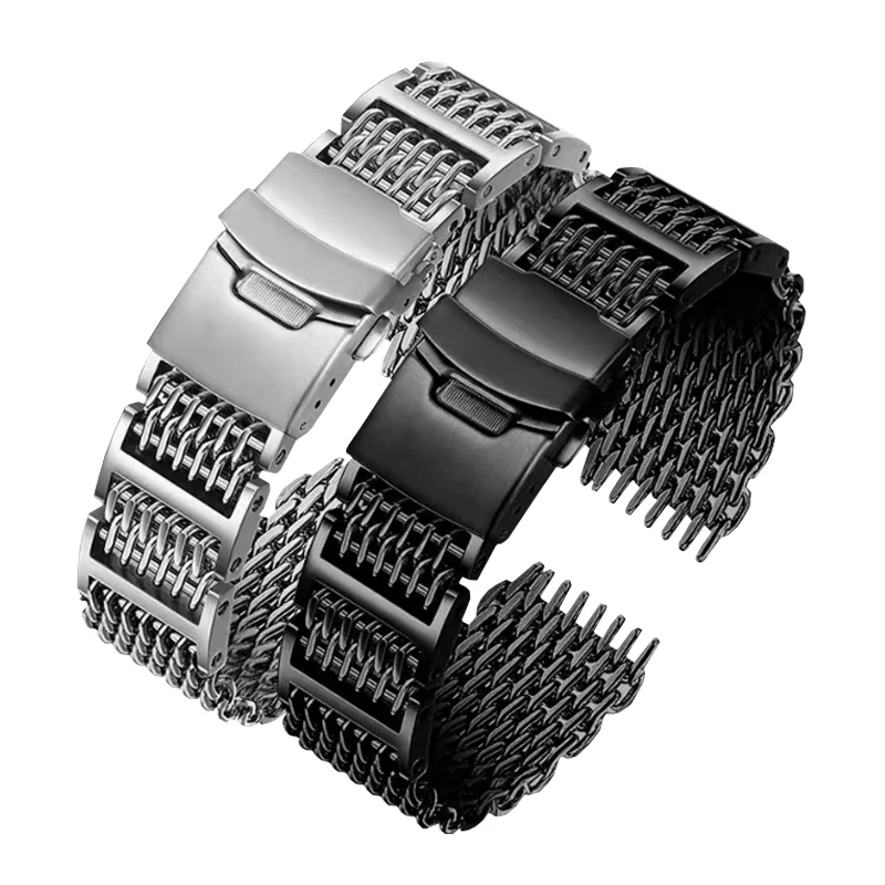 20mm 22mm 24mm Cool Outstanding Shark Mesh Watchband  for Seiko New No.5 /Casio/ Huawei Stainless Steel Replacement Bracelet