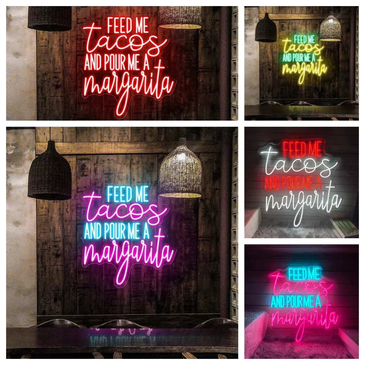 Feed Me Tacos And And Pour Me A Margarita Neon Sign Custom Taco Party Restaurant Food Tequila Neon Light Home Bar Pub Wall Decor