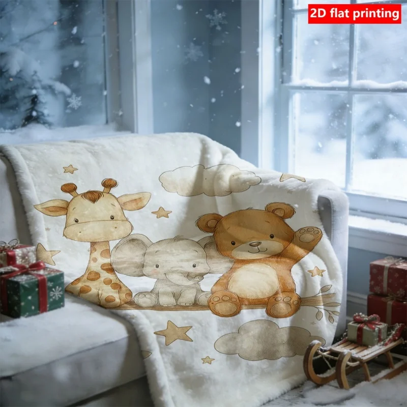 Cute Animals on Branch Print Throw Blanket, Lightweight Soft Foldable Blanket for Sofa Bed, Easy Storage Seasonal Home Decor