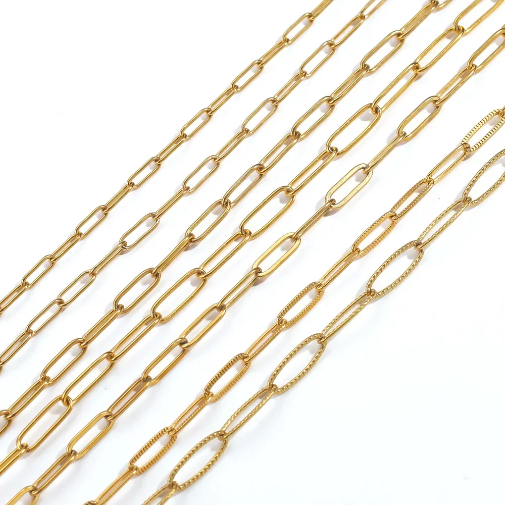 5pcs 45+5cm plated Gold Stainless Steel Link Chains Oval Bulk Necklaces Jewelry Adjustable Chains Wholesale Chokers DIY Crafts