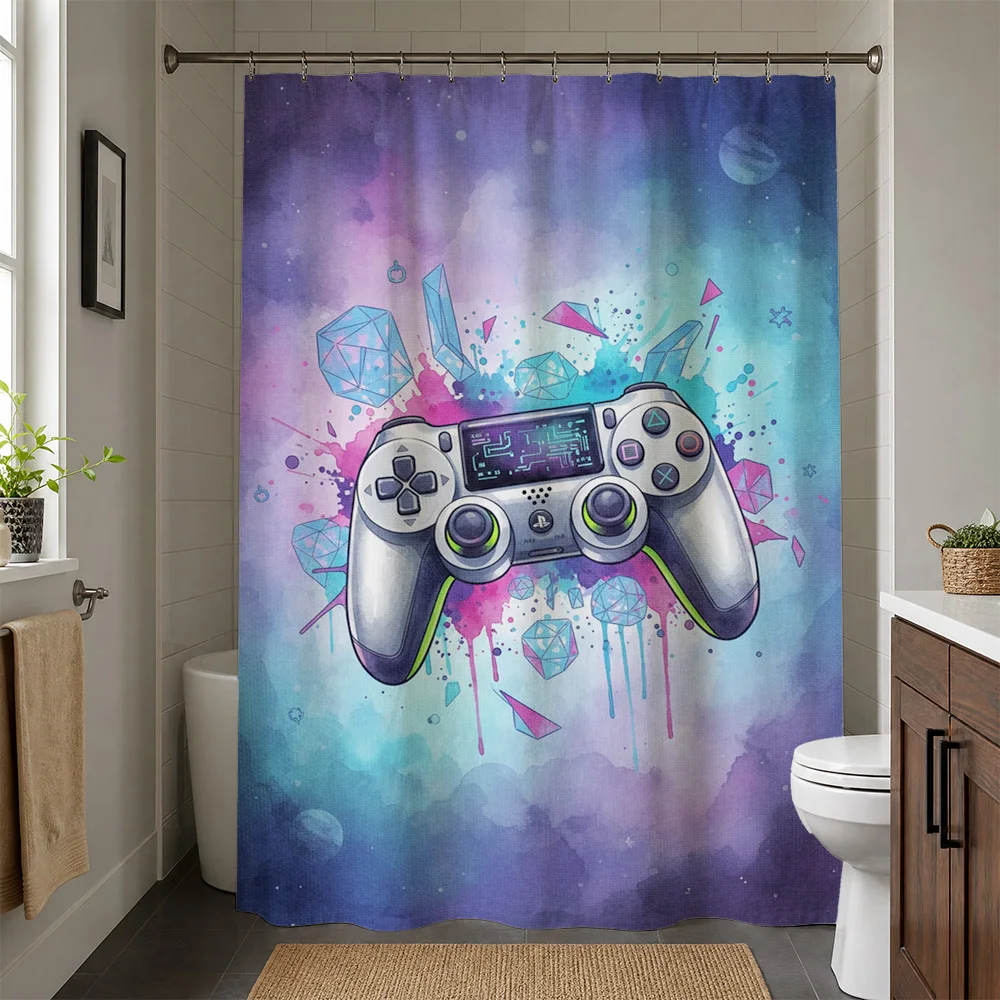 Retro Gaming Controller Shower Curtain Fun Pop Art Video Game Lover Bathroom Decor Shower Curtain