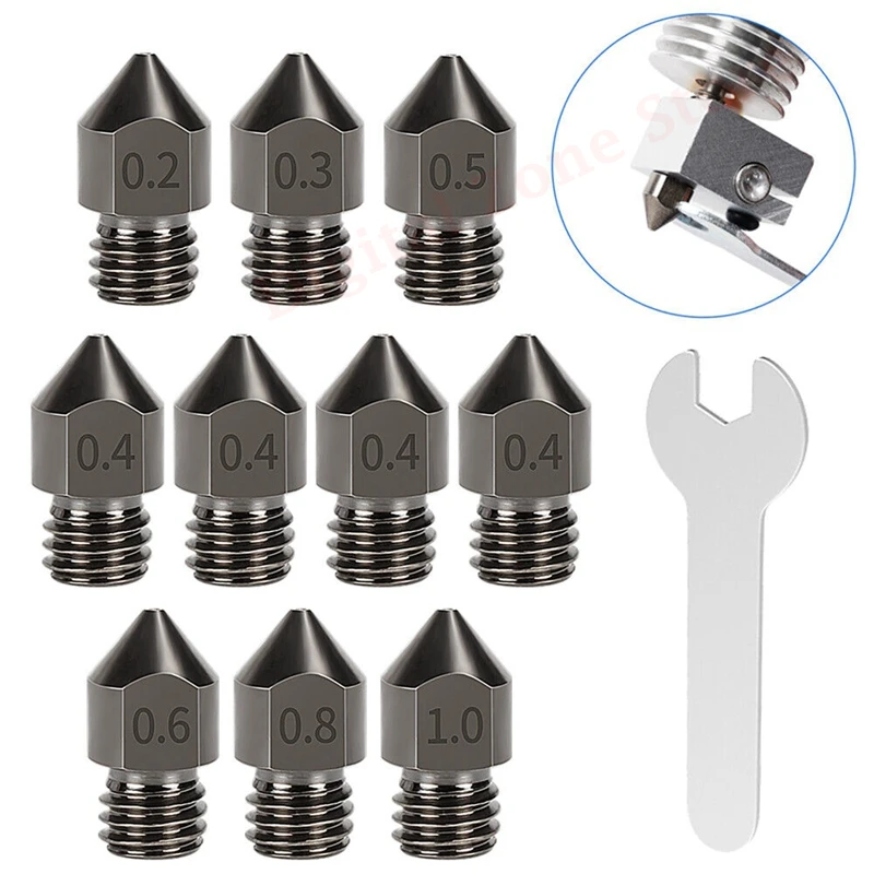 

10Pcs Mk8 Extruder Hardened Steel Nozzle with 6mm Spanner Tools kit for Creality CR-10 Ender 3 3D Printer Accessories