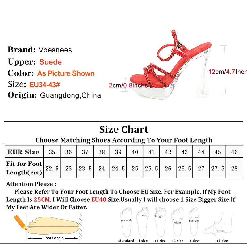 12CM Summer Rhinestone Sandals Women Platform Wedding Party Shoes Fashion Comfortable Clear Thick Heels Women Large Size Sandals