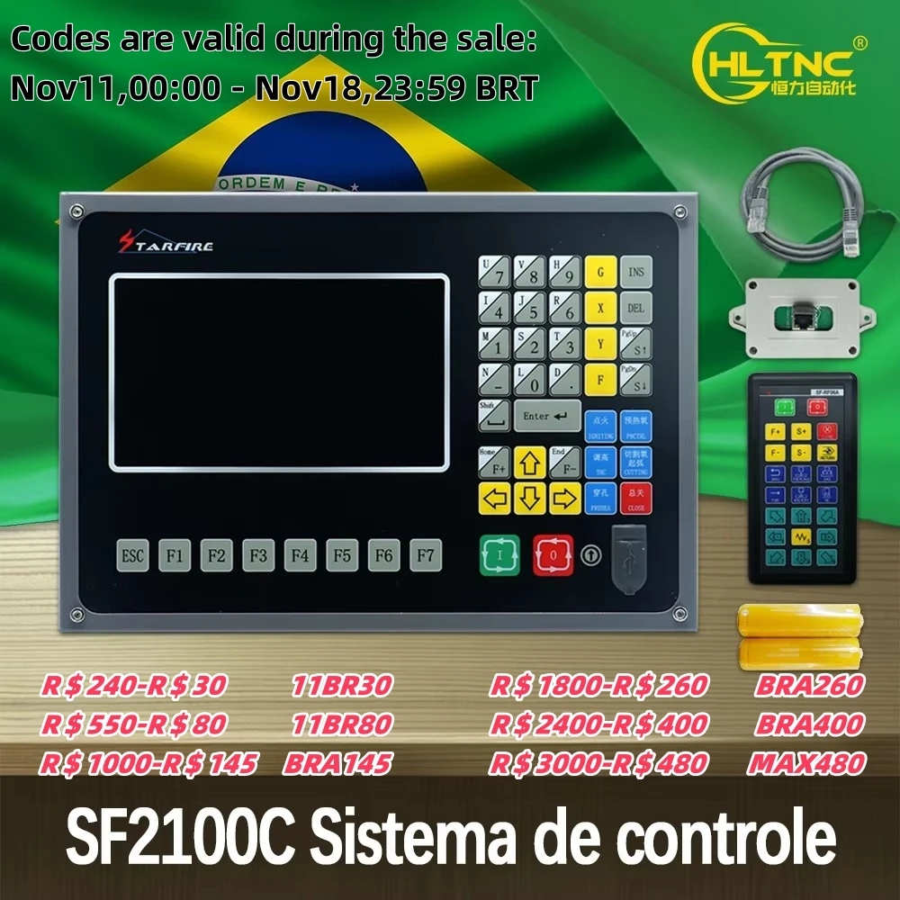 Brazil Shipped 2 Axis Plasma Motion Controller SF2100C + SF-RF06A Supports G Code 400Mhz CNC Control System For Plasma