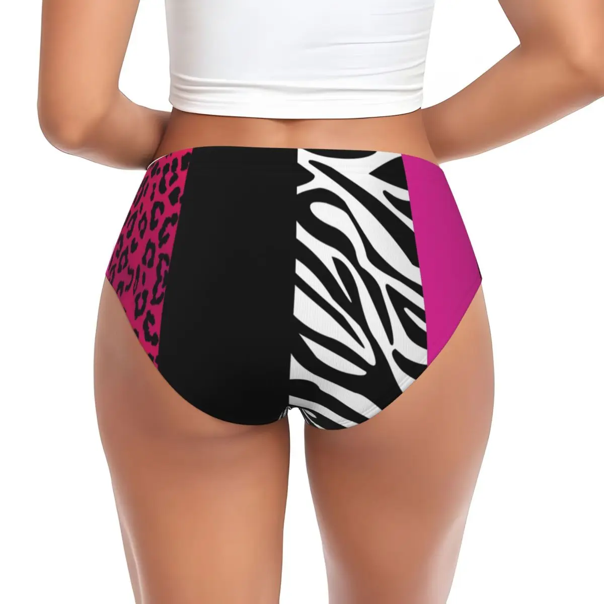 Custom Hot Pink Zebra And Leopard Animal Print Stripes Brief Panties Womens Comfort Underwear Valentine's Day Gift Underpants