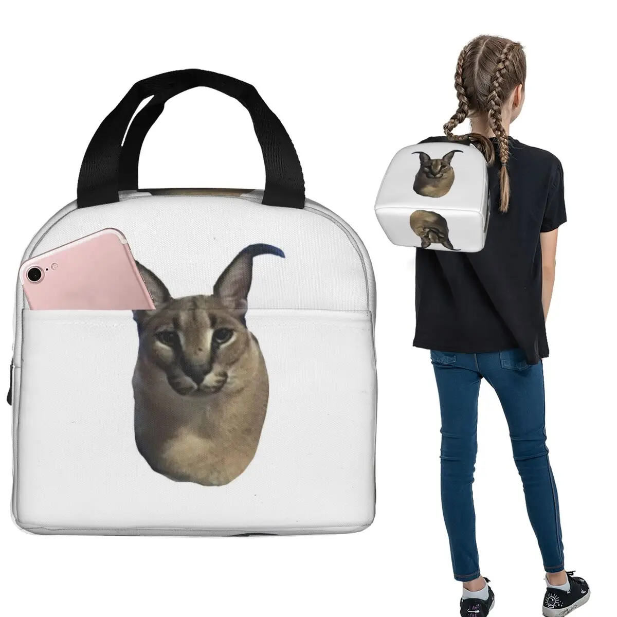 Big Floppa Animal Cat Insulated Lunch Bag for Women Kids Leakproof Food Boxes Thermal Lunch Box Tote