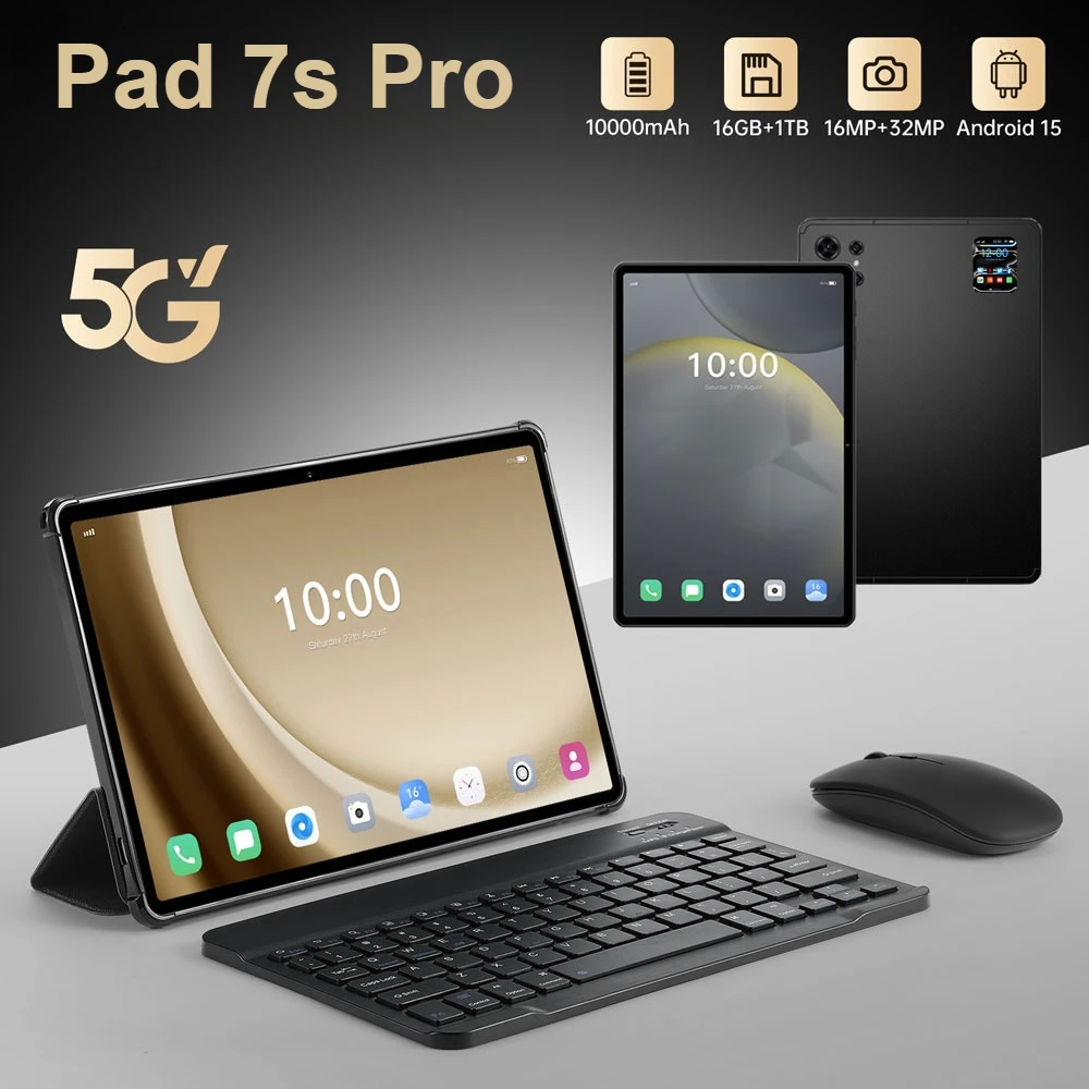 Neue Pad 7s Pro Tablet 10,1 HD Bildschirm Tab Kinder Tablets 10000 mAh 4G 5G Dual SIM Globale Version 22 GB + 2 TB Tablets Android 15