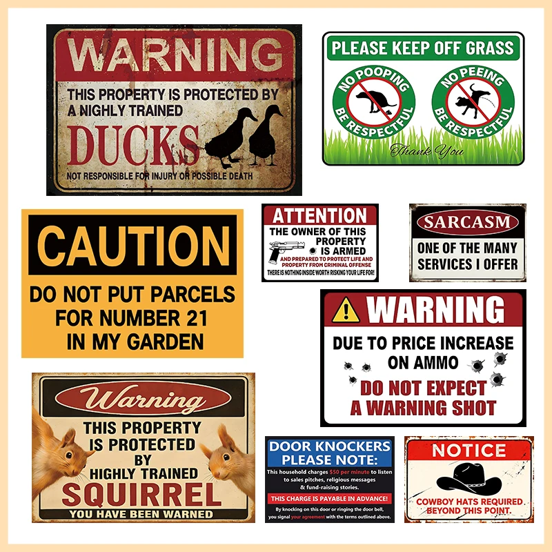 Funny Warning Metal Tin Signs Vintage Sarcastic No Pooping Squirrel Duck Retro Wall Decor Garden Garage Man Cave Humor Art Plate