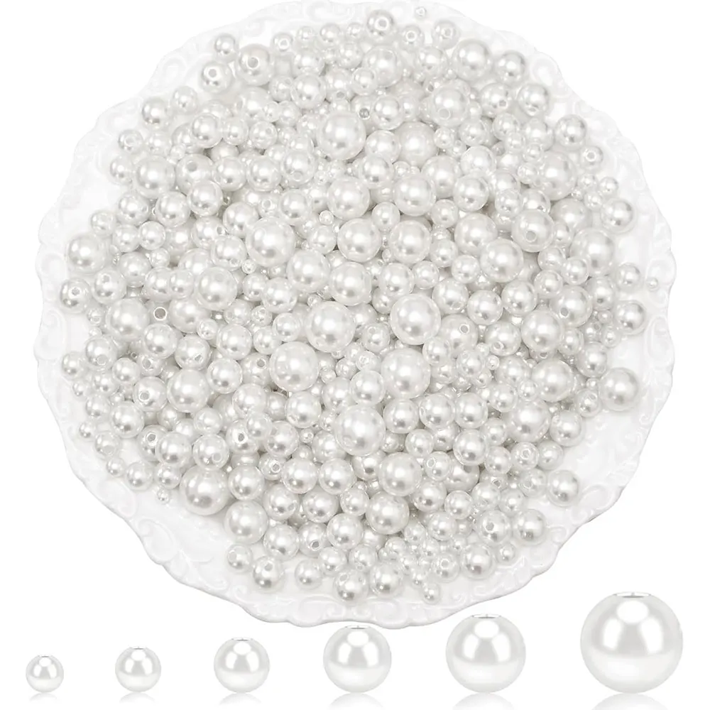 

3/4/6/8/10mm High Gloss Round Beads with Hole | Premium Imitation Pearls for DIY Earring Bracelet Craft Making Clothing Accessoy