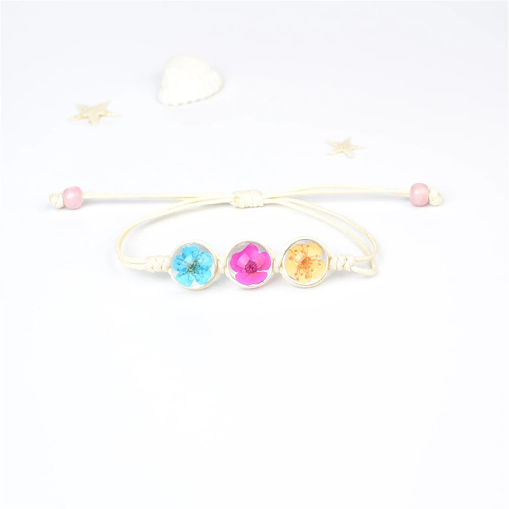 b22 Glass Ball Dried Cherry Blossoms Hand-made Dried Flower Charm Bracelets Multiple options Gifts Natural Flower Weave Jewelry