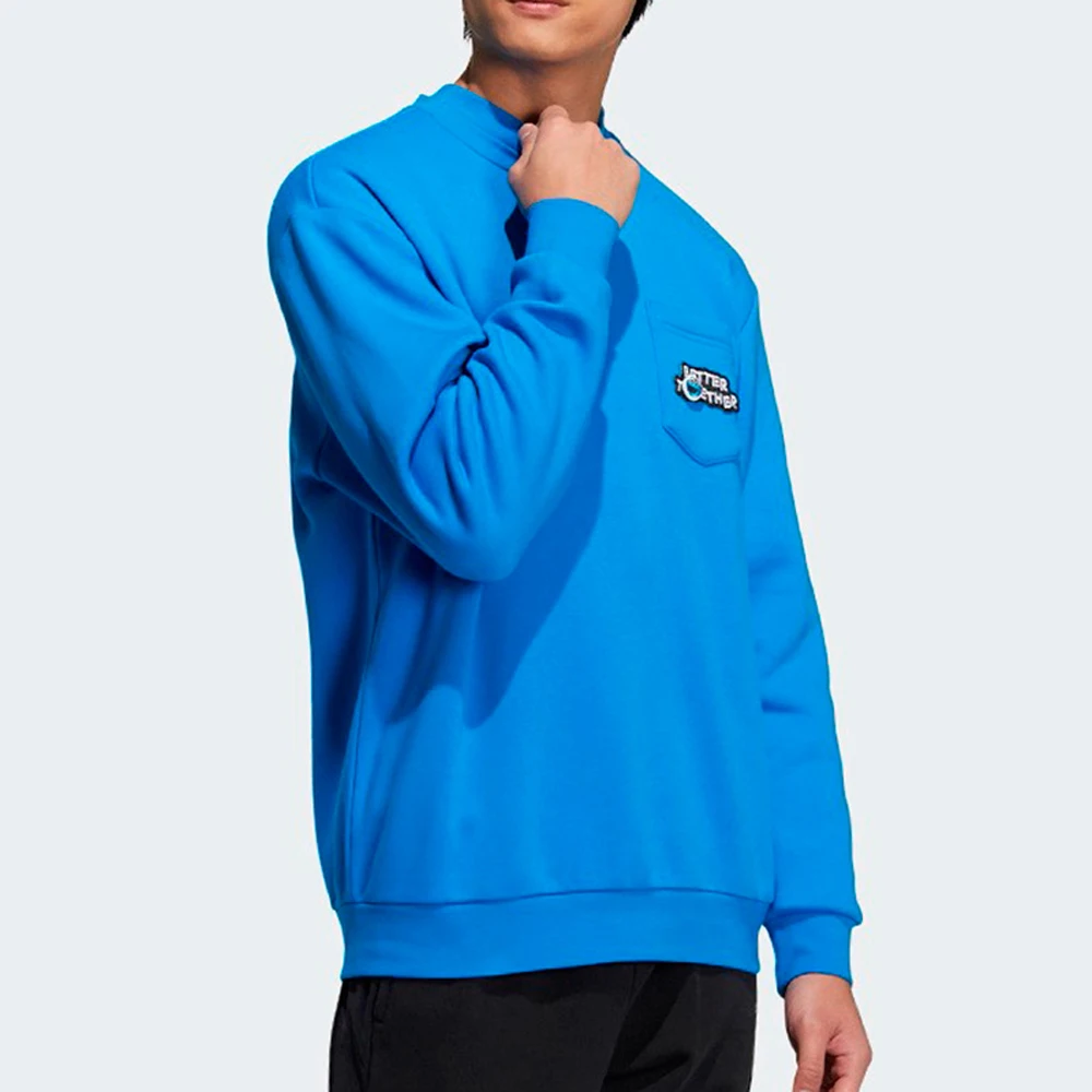

Adidas NEO Series Blue Crew Neck Sweatshirt Pocket Design Inspirational Slogan Trendy For Daily Casual Wear