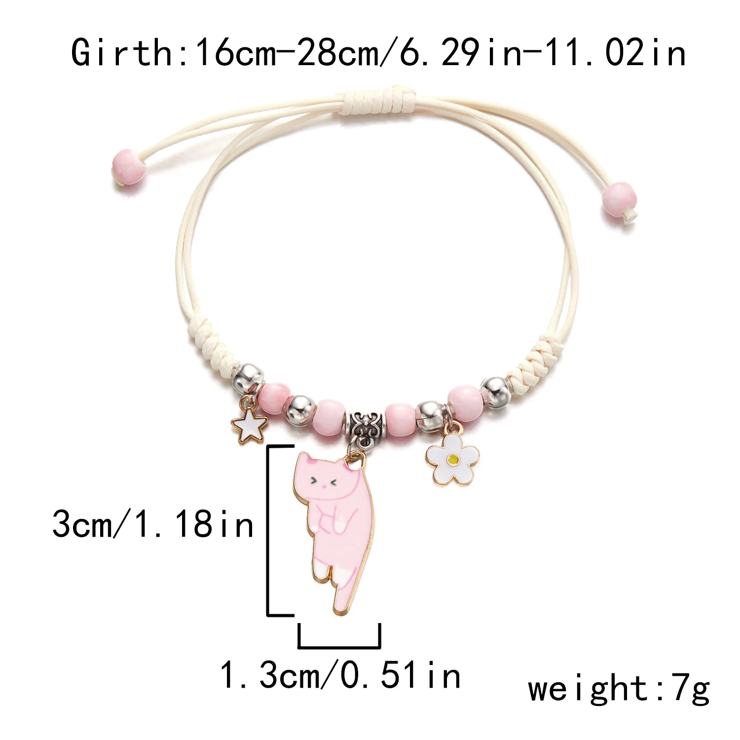 Vintage Handgefertigtes Glücksbringer-Armband für Frauen Niedlicher Kätzchen-Blumen-Anhänger Verstellbares Seil-Armband Freundschaftsschmuck Geschenk – Detail 12