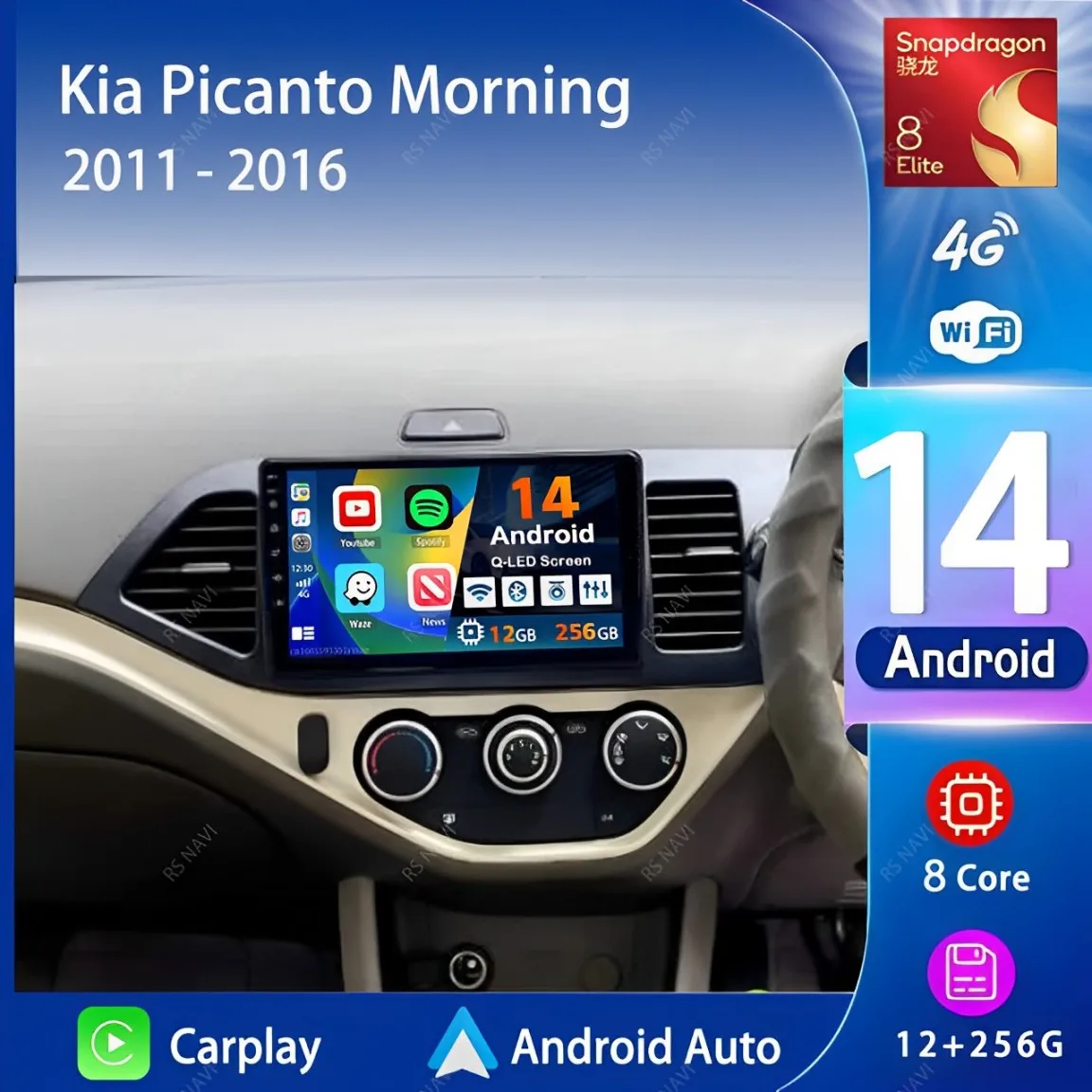 

Android 14 Carplay авто автомобильный радиоприемник мультимедийный плеер для Kia Picanto Morning 2011-2016 LHD авторадио GPS стерео 2din головное устройство