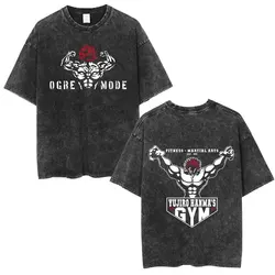 Vintage Washed T Shirt Anime Baki The Grappler T-shirt Hanma Yujiro Gym Short Sleeve T-shirts Oversized Cotton Casual Tee Shirt