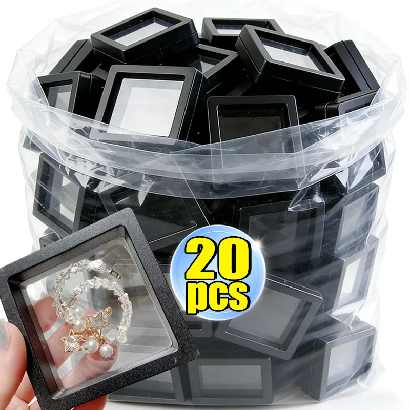 20/1PCS PE Film Jewelry Storage Box 3D Packaging Case Gemstone Free Stand Floating Frame Membrane Ring Earring Necklace Display