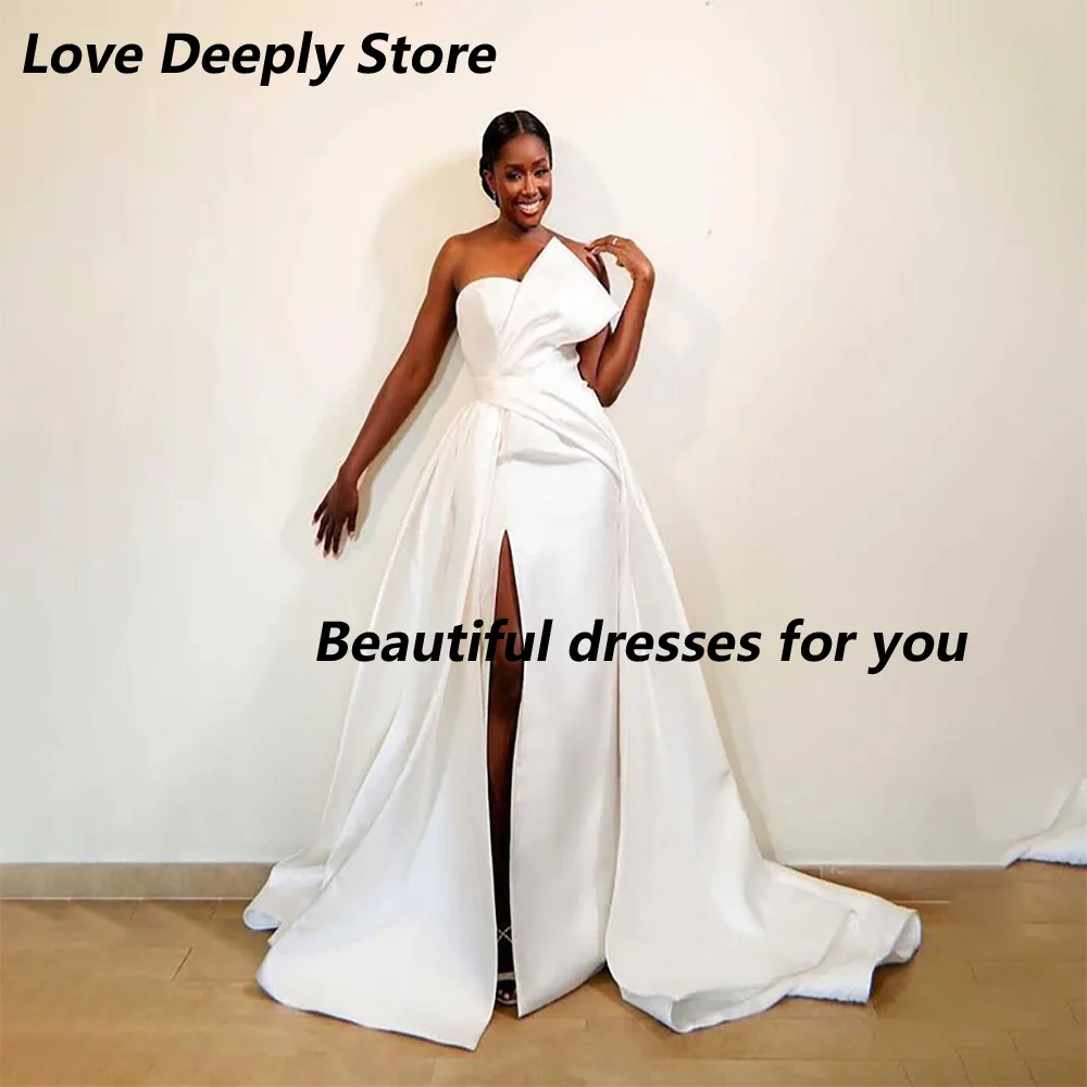 Vestido De novia Sexy personalizado, corte en A, sin mangas, cola De corte, vestido De novia con parte delantera abierta, vestidos De novia sin espalda, bata De boda