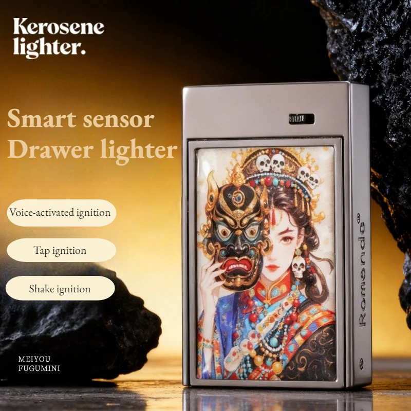 

Voice Control Drawer Lighter Oil-Electric Hybrid Smart Sensor Ignition Painted Craft Metal Body Windproof Lighter Gift