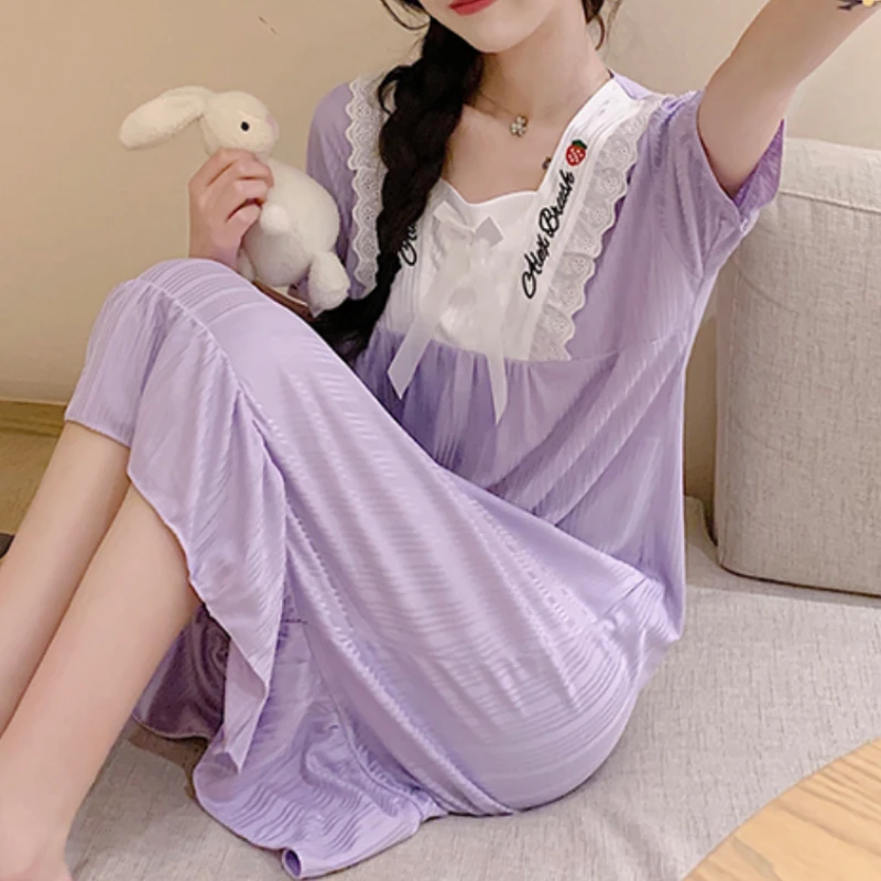 Nightgowns Women Lovely Sweet Girls Simple Elegant Colors Comfortable Breathable High Quality Cute Loose Cozy Ulzzang Home Hot