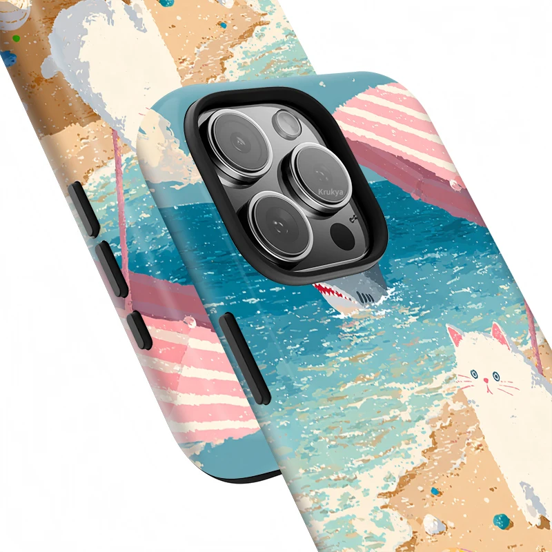 เคสโทรศัพท์ลายแมวน่ารัก Krukya สำหรับ iPhone 16 17 Pro Max 15 13 11 12 14 Pro Max 14 Plus XR XS X SE เคสแบบด้านสองชั้น