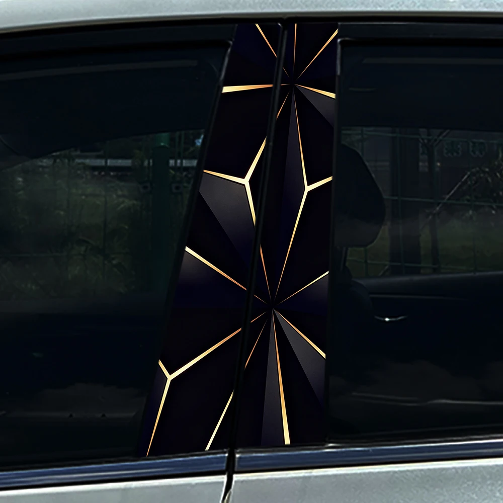 2PCS Luxury Gold Line Abstract Geometry Car B Pillar Sticker Waterproof Auto Window Middle Column Vinyl Accessories