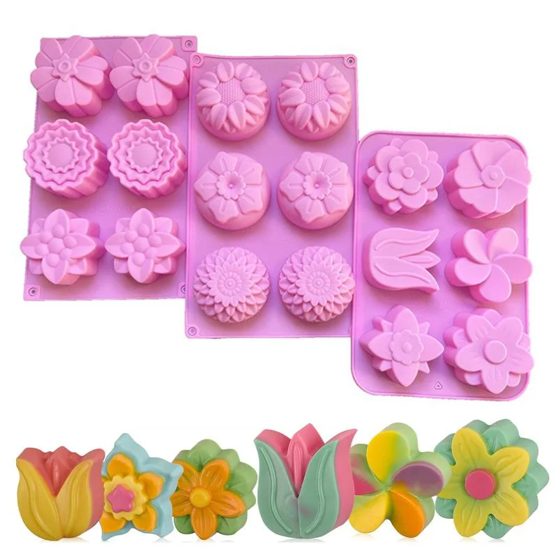 

6 Grids Fower Silicone Molds 3D Sunflower Tulip Molds For Baking Jelly Chocolate Cake Candle Soap Handicraft Making Tool DIY