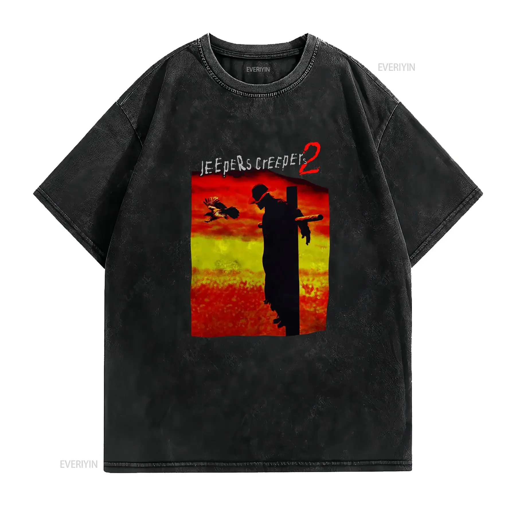 Vintage Classic Horror Movie Jeepers Creepers 2 Crow Silhouette Print Casual T Shirt vintage Washed fashion Stylish Stretched - view 2