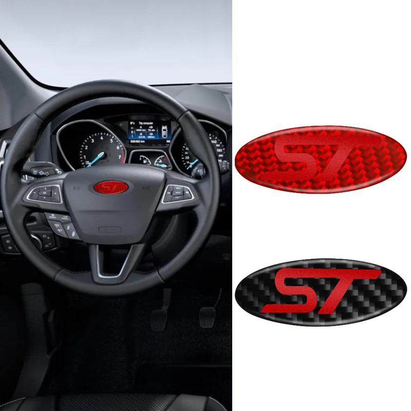 Resin Carbon Fiber Style ST Badge Logo Car Steering Wheel Center Sticker for Ford Focus Mondeo Fiesta Kuga Ranger Fiesta Escort