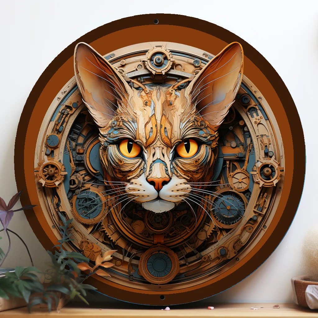 Aluminum sign, animal carvings, painted circular wreath logo, dormitory corridor, garden home cat-themed decorative art