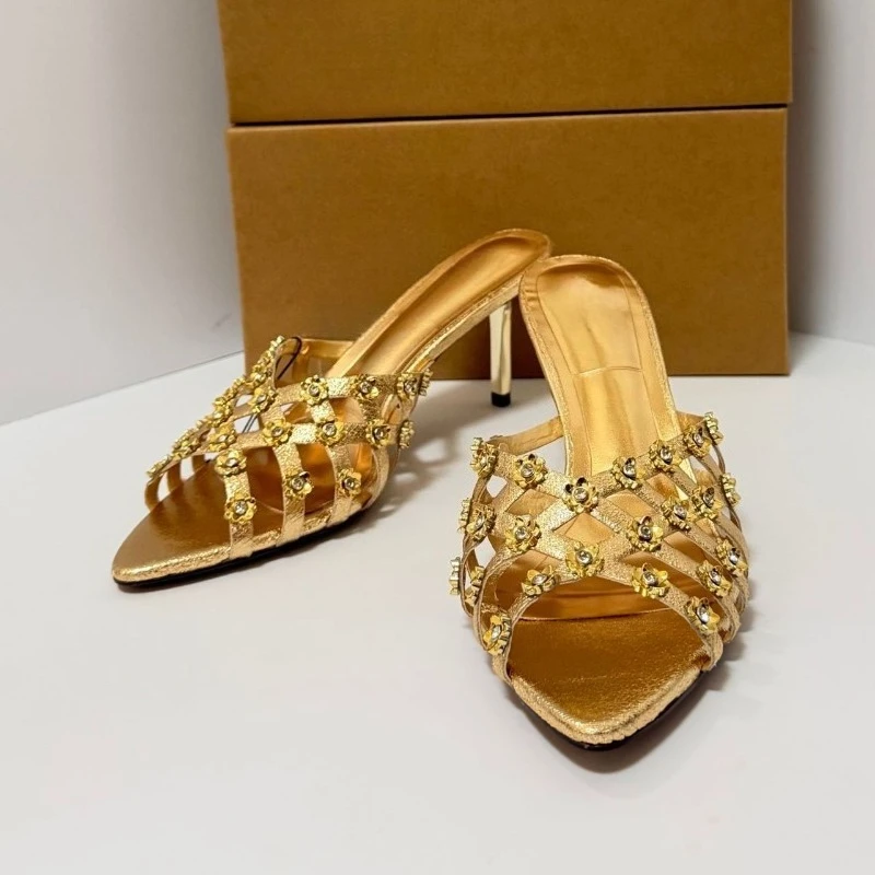 Women's Sandals Summer Rhinestone Flower High Heel Sandals Fashion Open Toe Party Heeled Slippers Elegant Evening Dress Shoe New - view 2