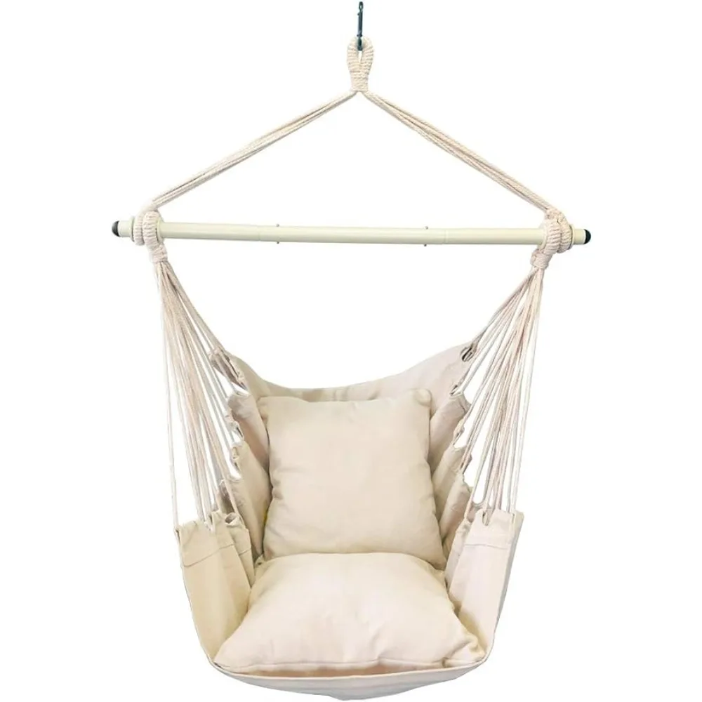 

Highwild Hammock Chair Hanging Rope Swing - Max 500 Lbs - 2 Cushions Included - Steel Spreader Bar with Anti-Slip Rings (Beige)