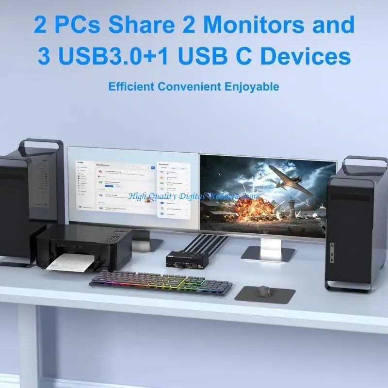 

U2JE Advanced KVM Switching for 2 Computers Double 8K Monitors with USB Expansion