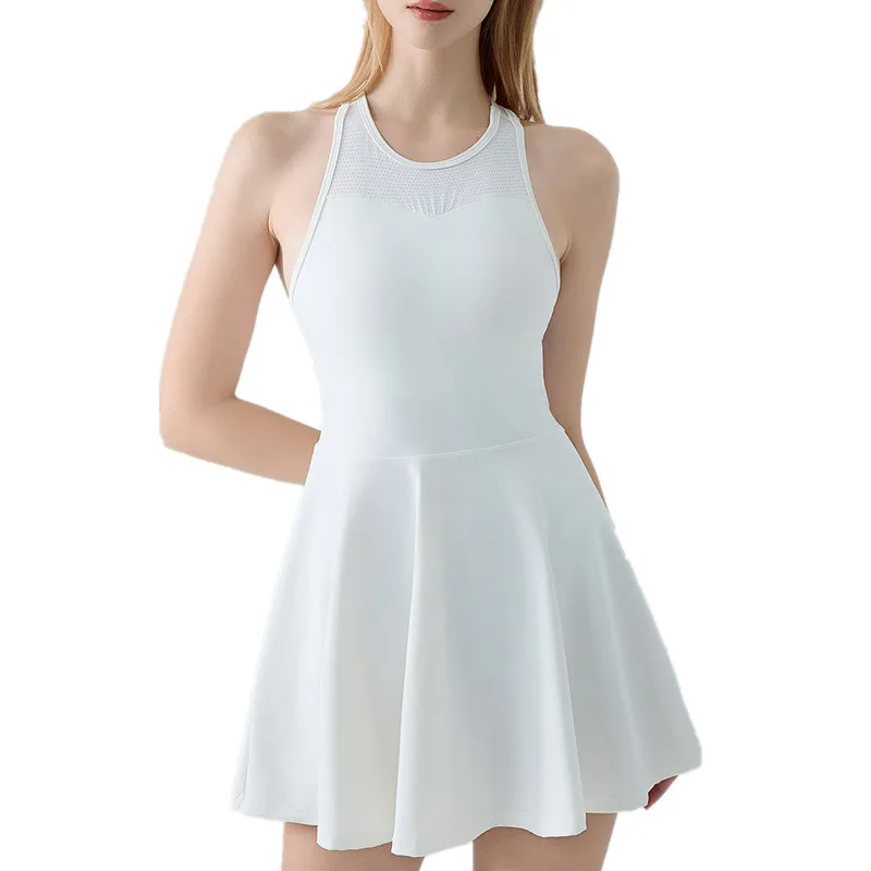 

Summer Breathable Jumpsuit tennis Skirt Yoga Dress Fashion Dance Sports Dresses Outdoor Running Dress Golf Gym Women White Black