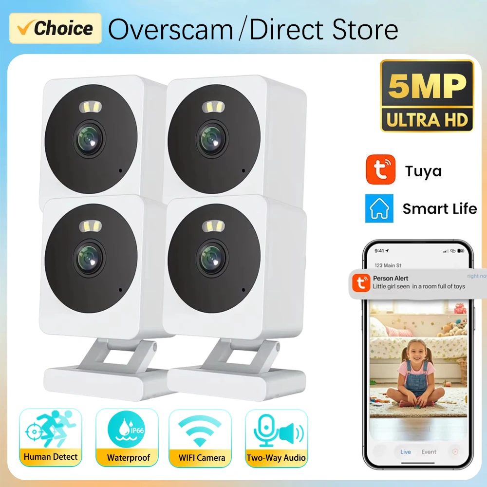 

Умная IP-камера Tuya 5 МП SmartLife для дома, детская видеоняня с обнаружением человека, миниатюрная, для помещений, водонепроницаемая, для видеонаблюдения, блок-камера