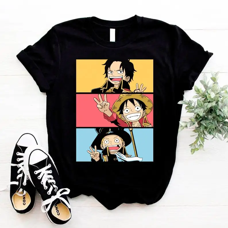 

Luffy One Piece Anime Shirt Straw Hat Pirates Manga Shirt Luffy Brothers Mugiwara Japanese Unisex Tee
