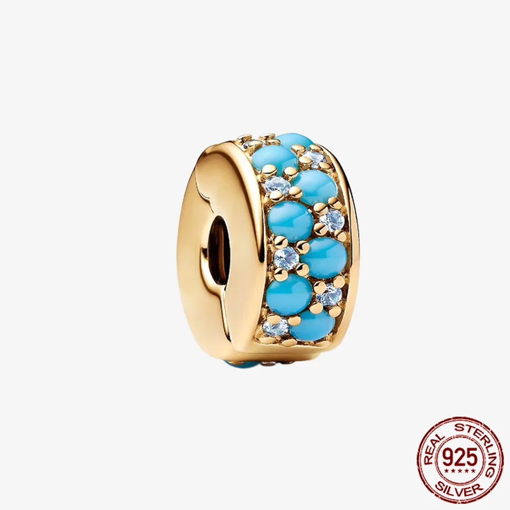 تألق الذهبي سلسلة 925 فضة Pavé كليب سحر سحر صالح الأصلي خرز سوار مجوهرات DIY عشية عيد الميلاد Gft