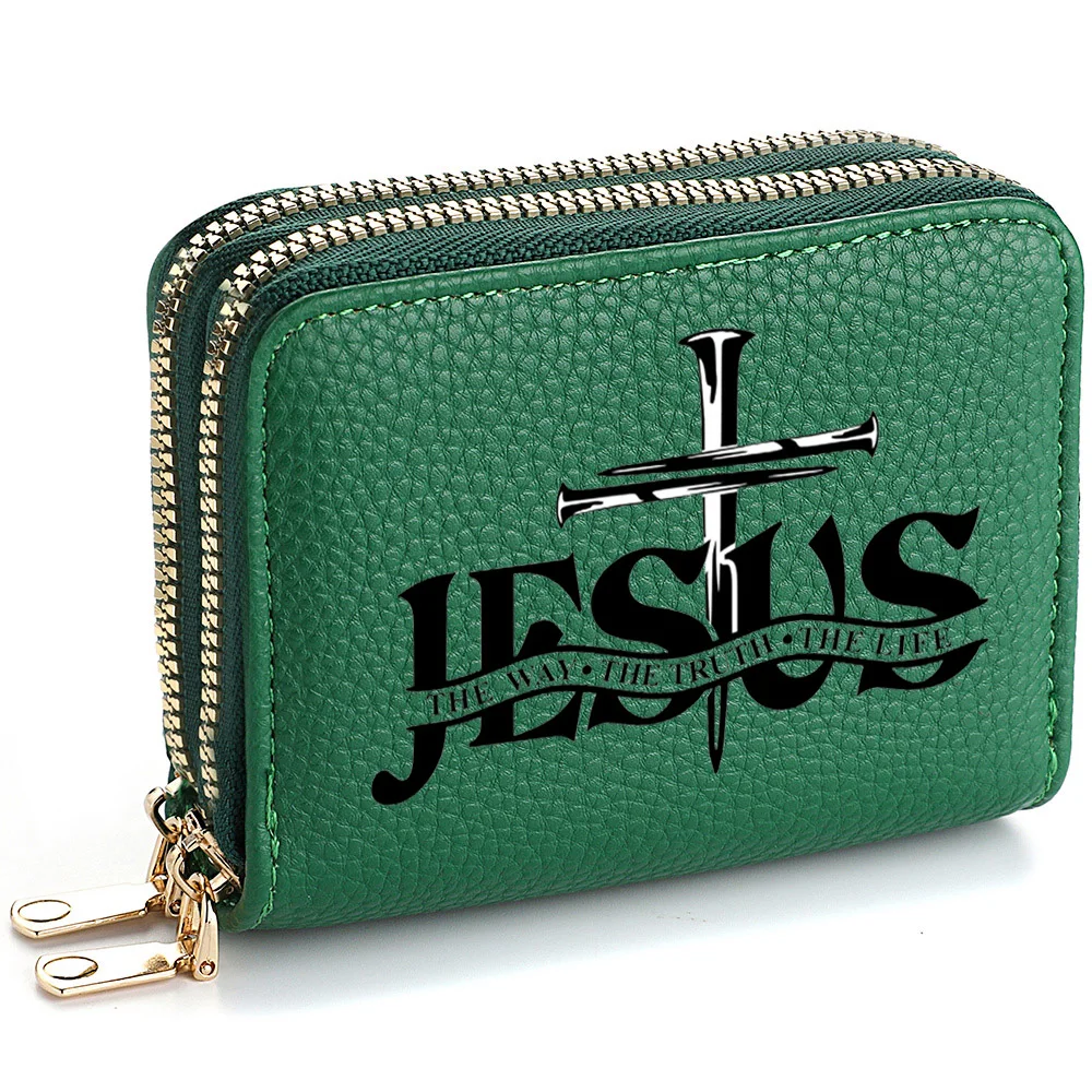 Damen-Geldbörse aus PU-Leder, kurze Münze, Kartenhalter, Jesus-Muster, kleine harte Geldbörse, modische Geldtasche – Detail 10