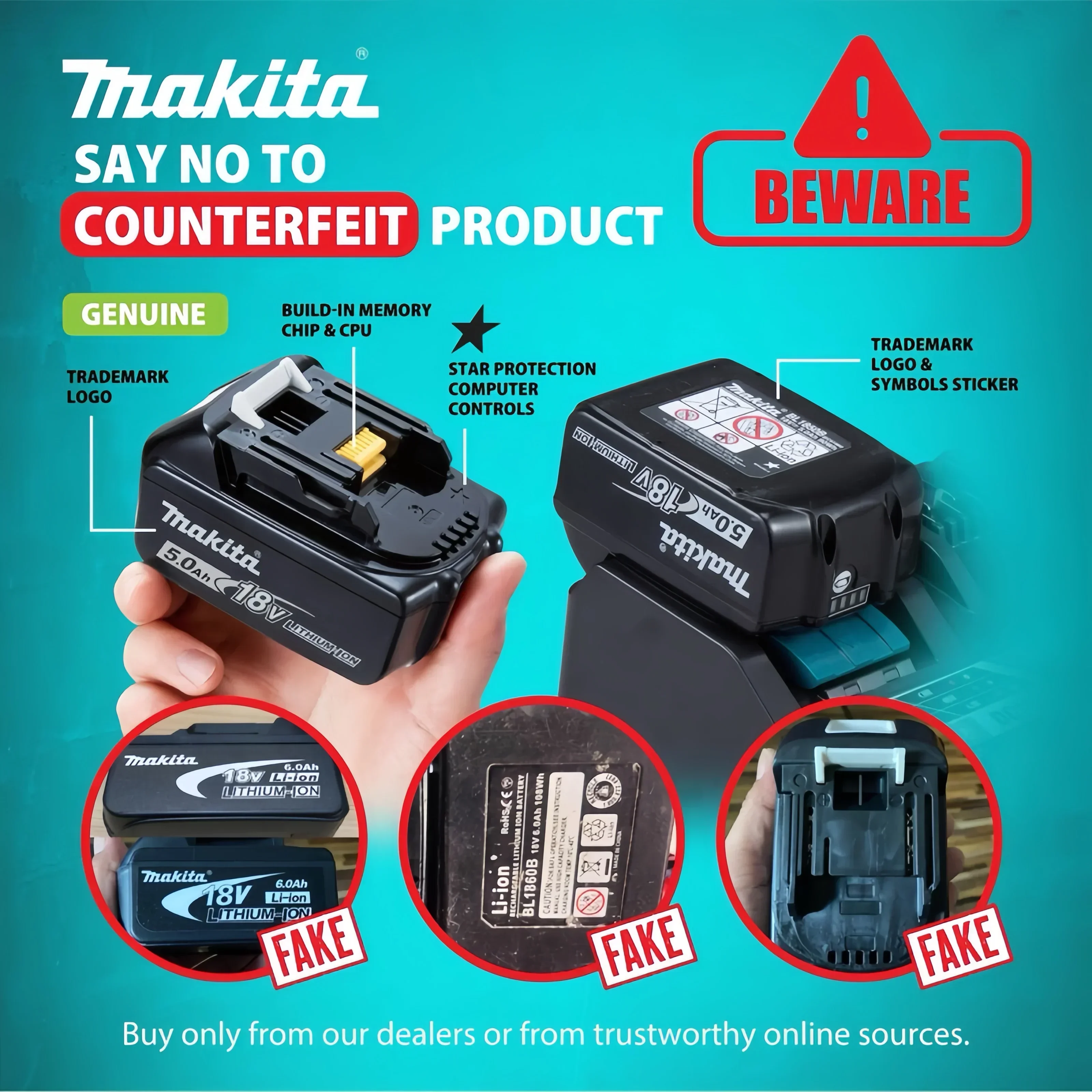 Makita 18V 6Ah Rechargeable Battery, Lithium Battery,Makita , BL1860, BL1850, BL1850b, BL1840, BL1815 Original Tool Battery.